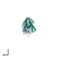 PDB entry 4nsw coloured by chain, side view.