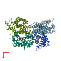 PDB entry 4nt1 coloured by chain, top view.