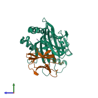 PDB entry 4nt6 coloured by chain, side view.