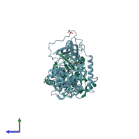 PDB entry 4nts coloured by chain, side view.