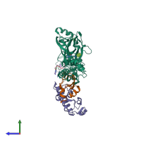 PDB entry 4ntx coloured by chain, side view.
