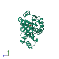 PDB entry 4ntz coloured by chain, side view.