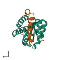 PDB entry 4nut coloured by chain, side view.