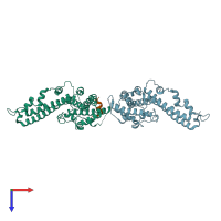 PDB entry 4nuu coloured by chain, top view.