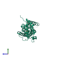 PDB entry 4nv2 coloured by chain, side view.