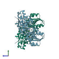 PDB entry 4nv3 coloured by chain, side view.