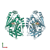 PDB entry 4nv7 coloured by chain, front view.