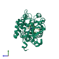 PDB entry 4nva coloured by chain, side view.