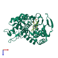 PDB entry 4nva coloured by chain, top view.