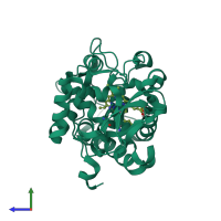 PDB entry 4nvb coloured by chain, side view.