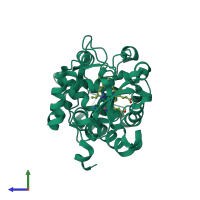 PDB entry 4nve coloured by chain, side view.