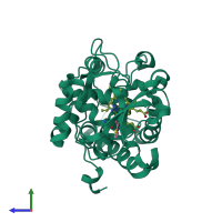 PDB entry 4nvo coloured by chain, side view.