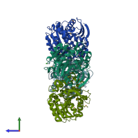 PDB entry 4nvr coloured by chain, side view.