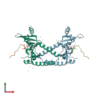 PDB entry 4nw2 coloured by chain, front view.