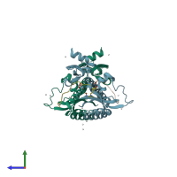 PDB entry 4nw2 coloured by chain, side view.