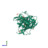PDB entry 4nw4 coloured by chain, side view.