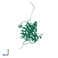 PDB entry 4nw6 coloured by chain, side view.