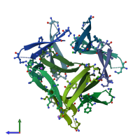 PDB entry 4nw9 coloured by chain, side view.