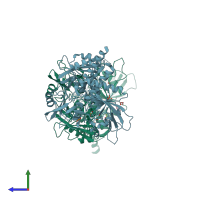 PDB entry 4nwg coloured by chain, side view.