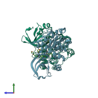 PDB entry 4nwm coloured by chain, side view.