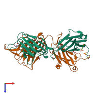 PDB entry 4nwt coloured by chain, top view.