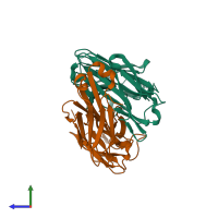 PDB entry 4nwu coloured by chain, side view.