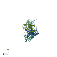 PDB entry 4nwy coloured by chain, side view.