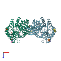 PDB entry 4nxs coloured by chain, top view.