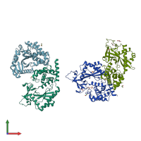 PDB entry 4nxt coloured by chain, front view.