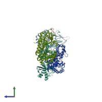 PDB entry 4nxt coloured by chain, side view.