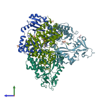 PDB entry 4nxu coloured by chain, side view.