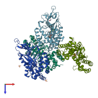 PDB entry 4nxu coloured by chain, top view.