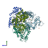 PDB entry 4nxv coloured by chain, side view.