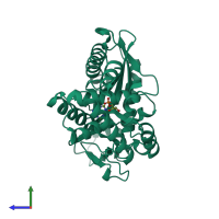 PDB entry 4nxw coloured by chain, side view.