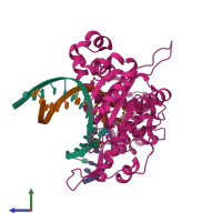 PDB entry 4nxz coloured by chain, side view.