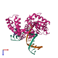 PDB entry 4nxz coloured by chain, top view.