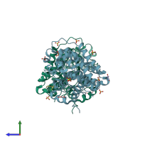PDB entry 4ny3 coloured by chain, side view.