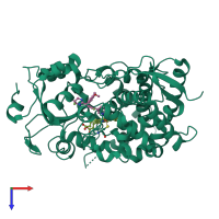 Monomeric assembly 1 of PDB entry 4ny4 coloured by chemically distinct molecules, top view.