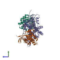 PDB entry 4nyi coloured by chain, side view.