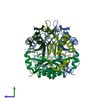 PDB entry 4nyo coloured by chain, side view.