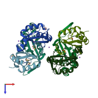 PDB entry 4nyp coloured by chain, top view.