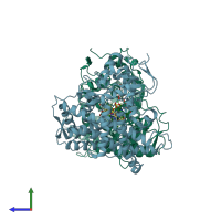 PDB entry 4nz2 coloured by chain, side view.