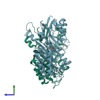 PDB entry 4nz6 coloured by chain, side view.