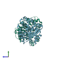 PDB entry 4nzz coloured by chain, side view.