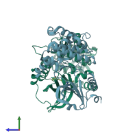 PDB 4o0t coloured by chain and viewed from the side.