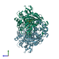 PDB entry 4o12 coloured by chain, side view.