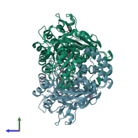 PDB entry 4o19 coloured by chain, side view.