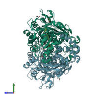 PDB entry 4o1b coloured by chain, side view.