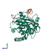 PDB entry 4o22 coloured by chain, side view.