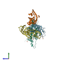 PDB entry 4o26 coloured by chain, side view.